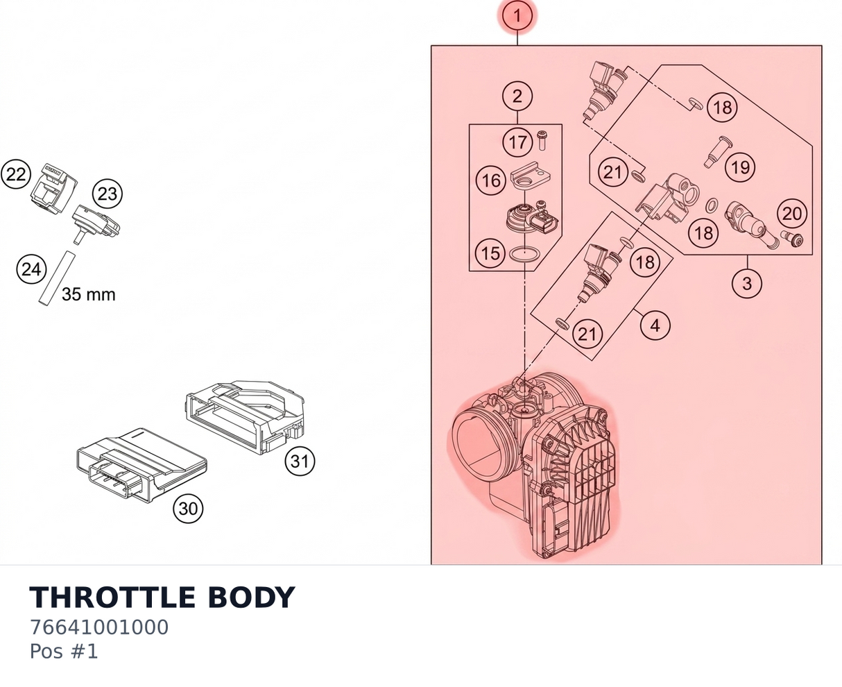 Diagram preview: THROTTLE BODY (76641001000)