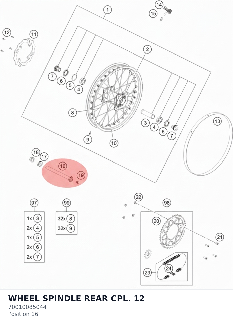 Diagram preview: WHEEL SPINDLE REAR  CPL.    12 (70010085044)