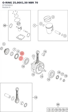 Diagram preview: O-RING 25,00X1,50 NBR 70 (0770250015)