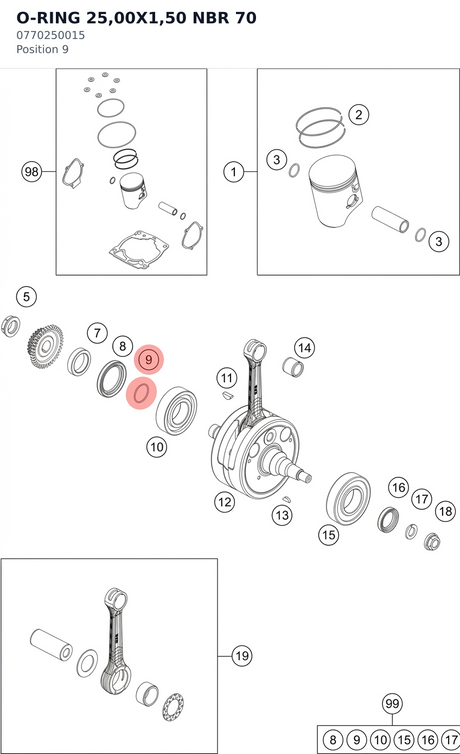 Diagram preview: O-RING 25,00X1,50 NBR 70 (0770250015)
