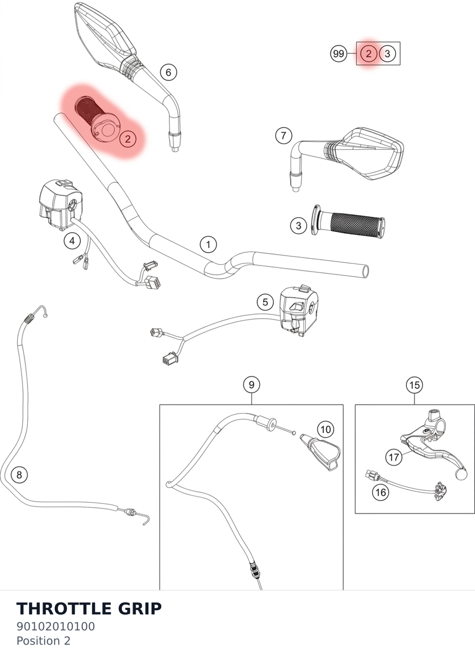 Diagram preview: THROTTLE GRIP (90102010100)