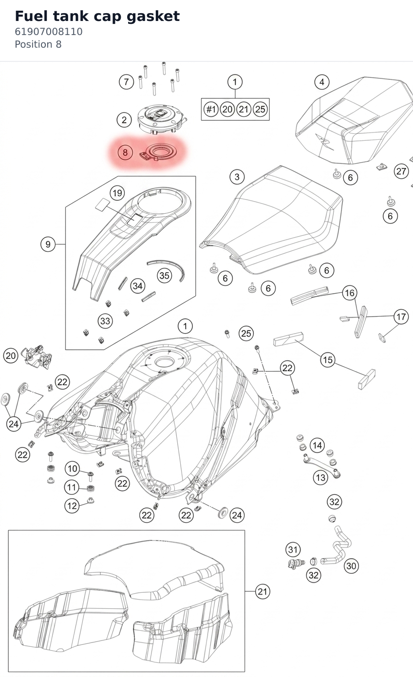 Diagram preview: Fuel tank cap gasket (61907008110)