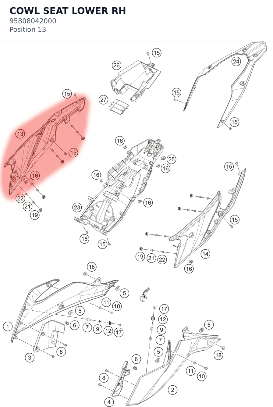 Diagram preview: COWL SEAT LOWER RH (95808042000)