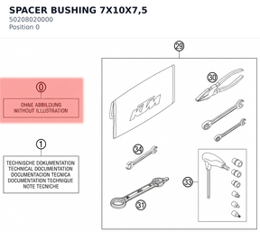 Diagram preview: SPACER BUSHING 7X10X7,5 (50208020000)