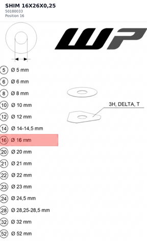 Diagram preview: SHIM 16X26X0,25 (50180033)