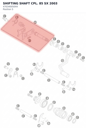 Diagram preview: SHIFTING SHAFT CPL. 85 SX 2003 (47034005044)