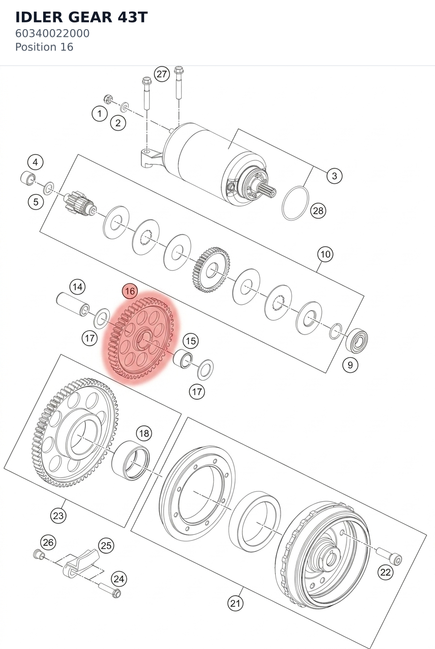 Diagram preview: IDLER GEAR 43T (60340022000)