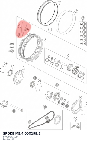 Diagram preview: SPOKE M5/4.00X199.5 (60710071199)