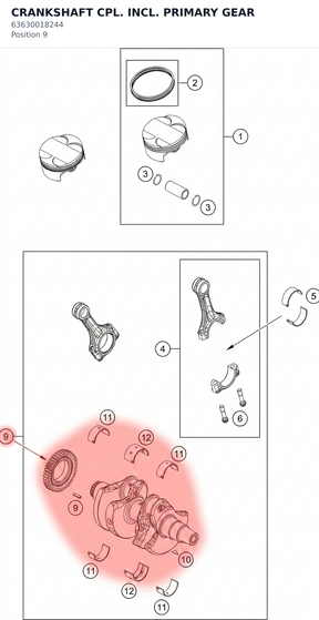 Diagram preview: CRANKSHAFT CPL. INCL. PRIMARY GEAR (63630018244)