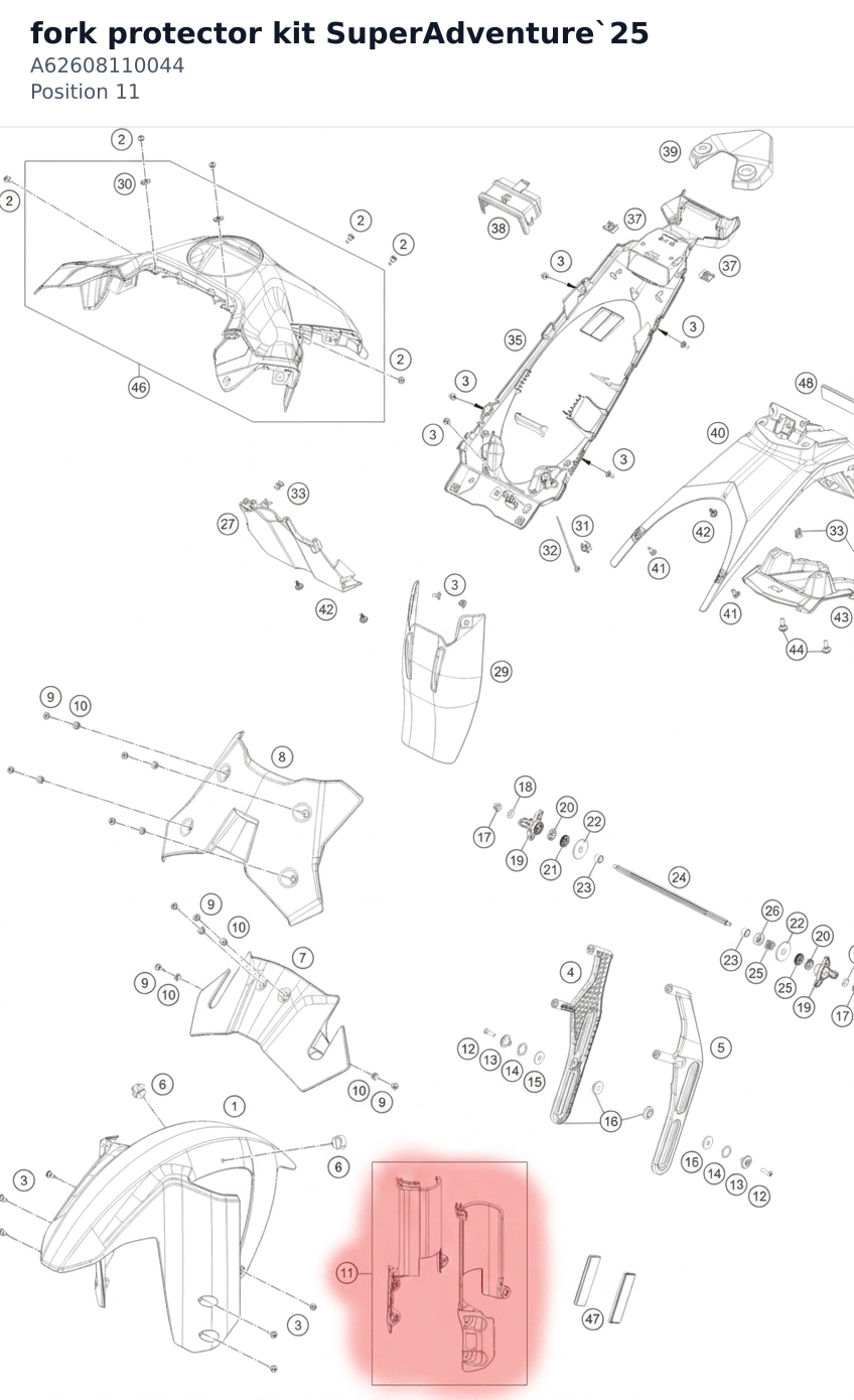 Diagram preview: fork protector kit SuperAdventure`25 (A62608110044)