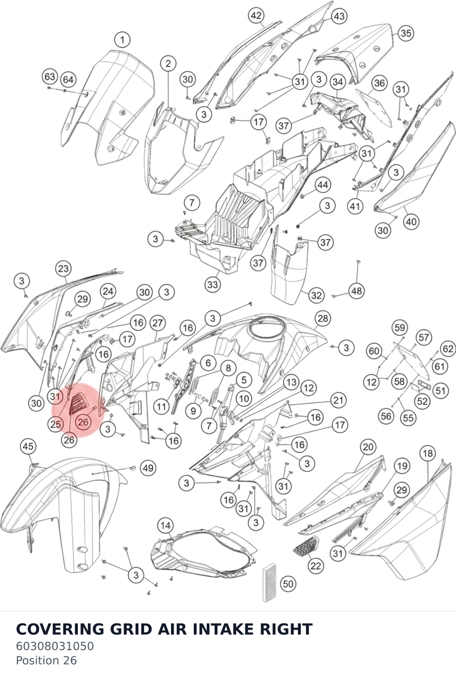 Diagram preview: COVERING GRID AIR INTAKE RIGHT (60308031050)