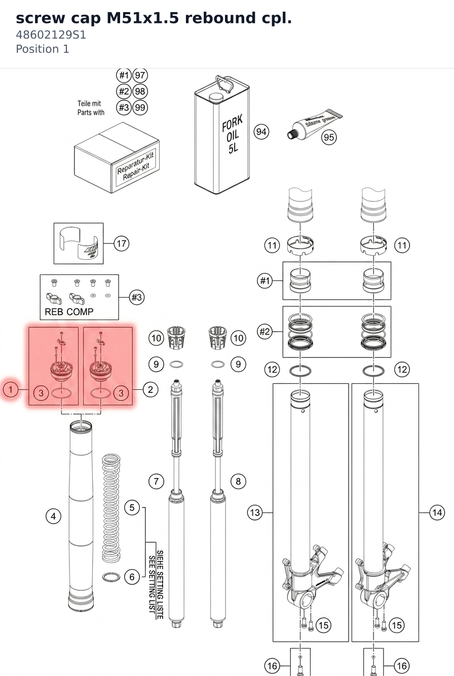 Diagram preview: screw cap M51x1.5 rebound cpl. (48602129S1)