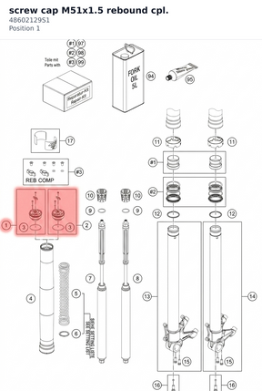Diagram preview: screw cap M51x1.5 rebound cpl. (48602129S1)