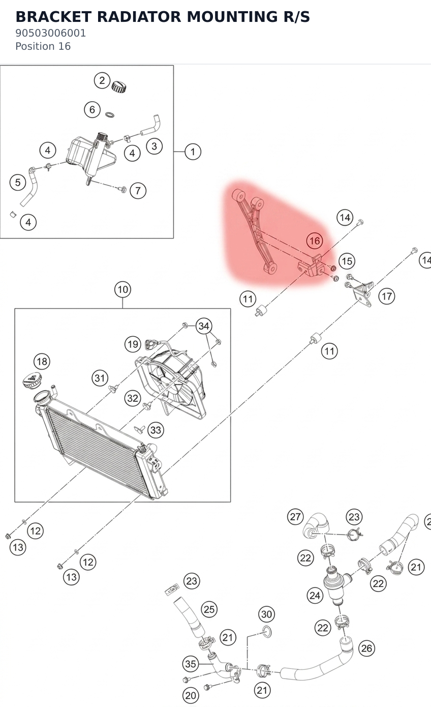 Diagram preview: BRACKET RADIATOR MOUNTING R/S (90503006001)