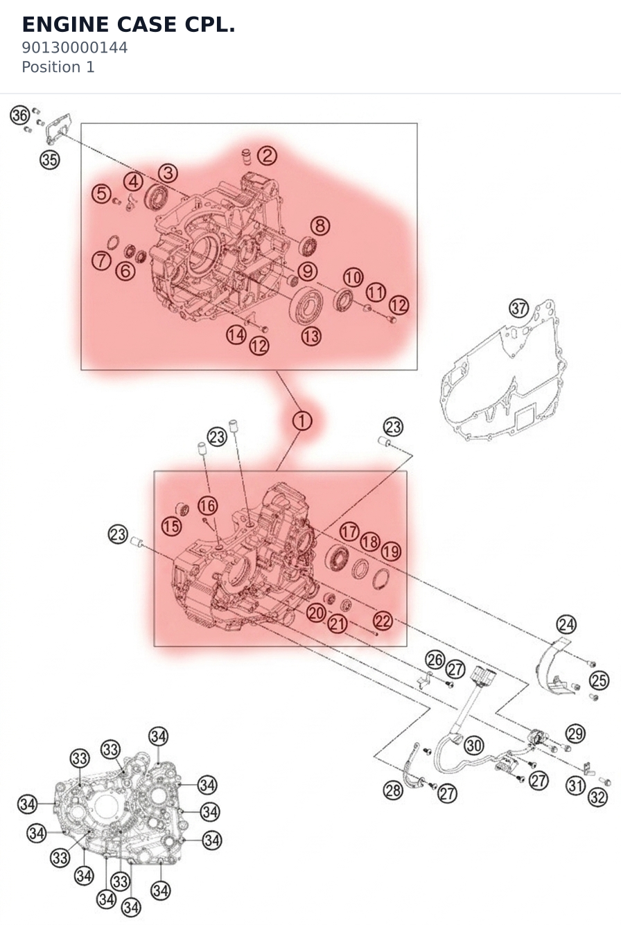 Diagram preview: ENGINE CASE CPL. (90130000144)