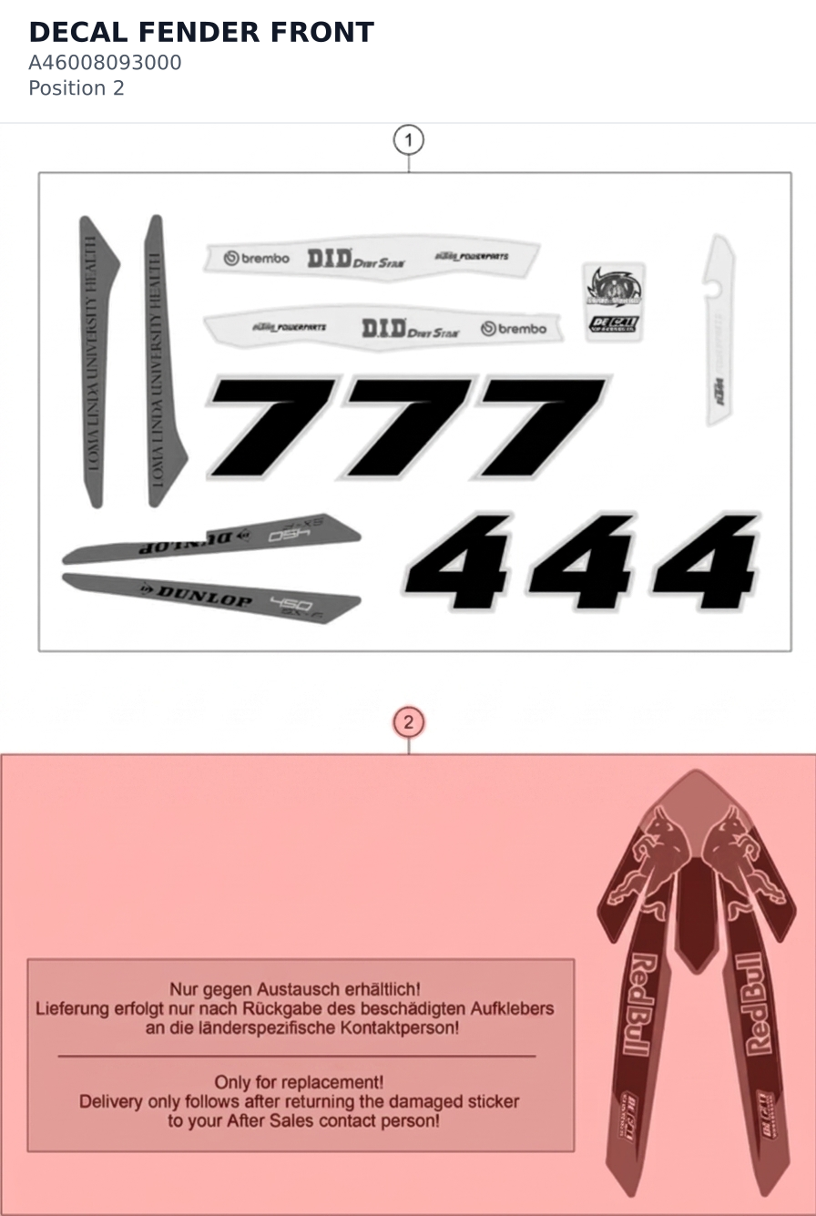 Diagram preview: DECAL FENDER FRONT (A46008093000)