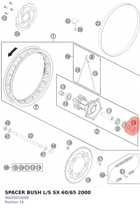 Diagram preview: SPACER BUSH L/S SX 60/65 2000 (46010014000)
