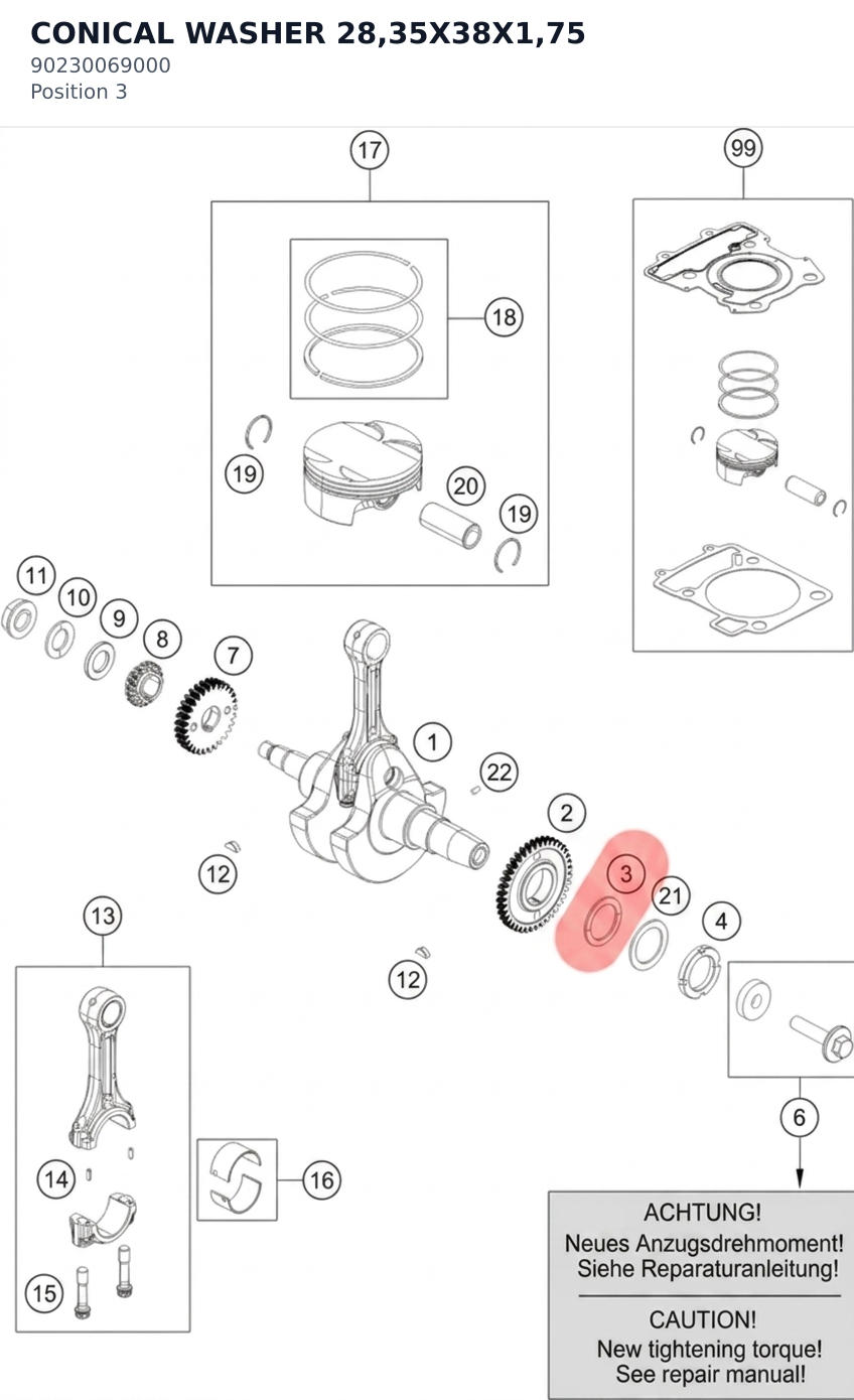 Diagram preview: CONICAL WASHER 28,35X38X1,75 (90230069000)