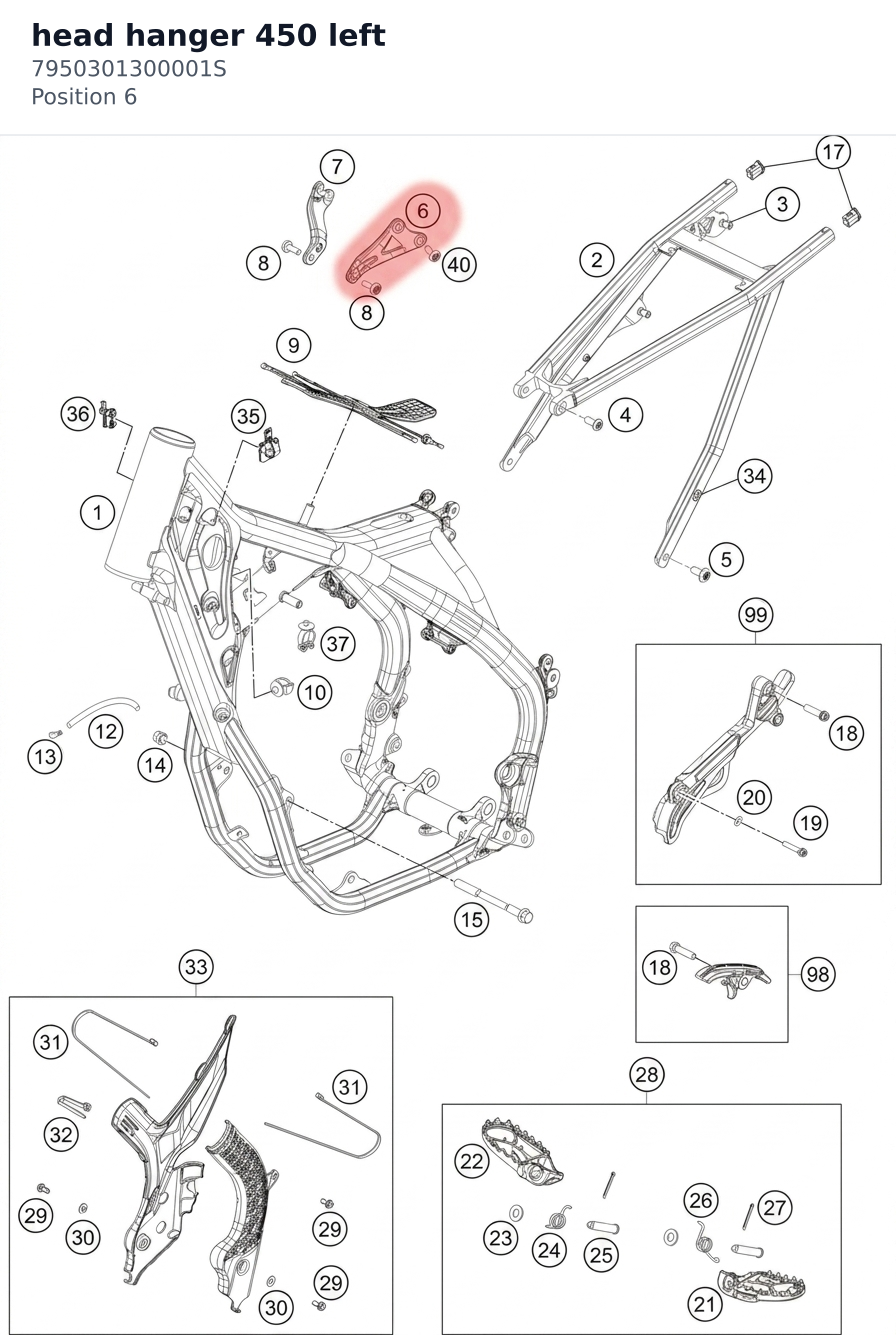 Diagram preview: head hanger 450 left (7950301300001S)
