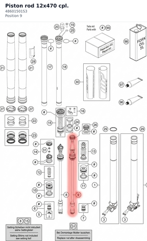 Diagram preview: Piston rod 12x470 cpl. (48601501S3)