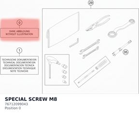 Diagram preview: SPECIAL SCREW M8 (76712099043)