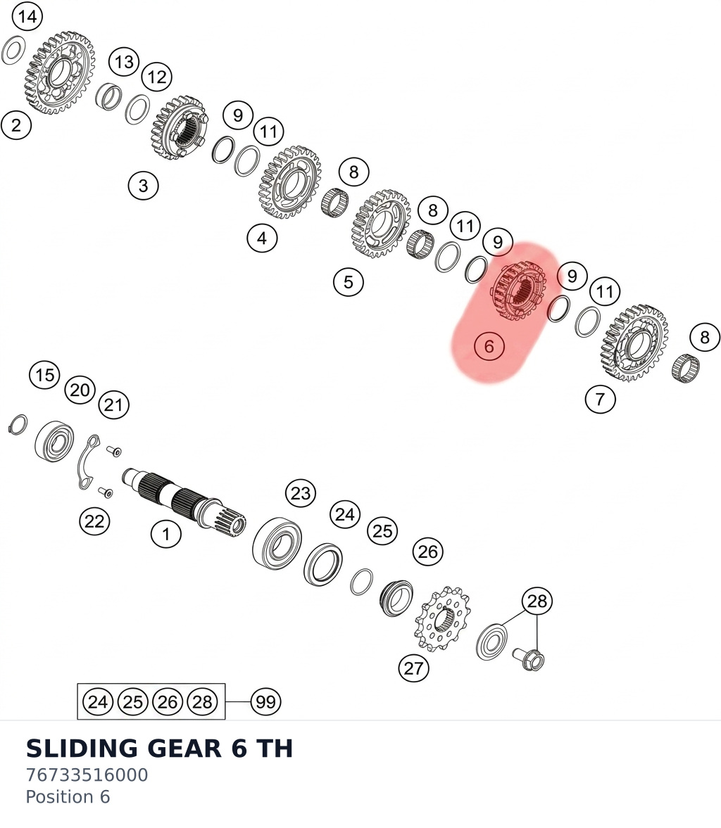 Diagram preview: SLIDING GEAR 6 TH (76733516000)
