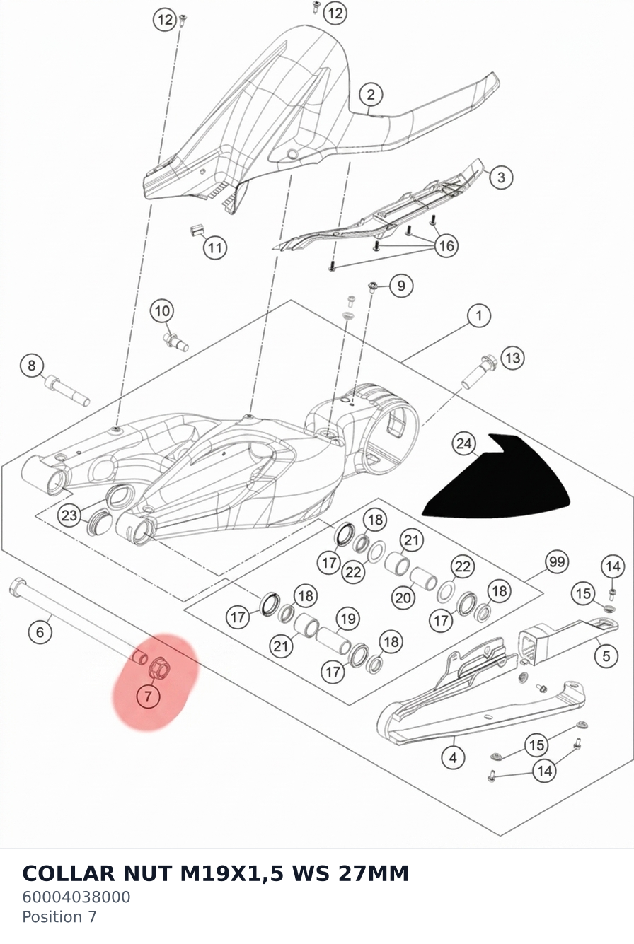 Diagram preview: COLLAR NUT M19X1,5 WS 27MM (60004038000)