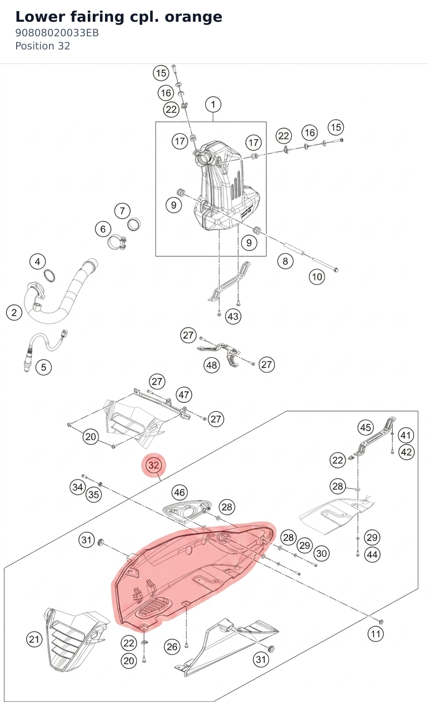 Diagram preview: Lower fairing cpl. orange (90808020033EB)
