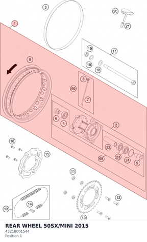 Diagram preview: REAR WHEEL 50SX/MINI 2015 (45210001544)