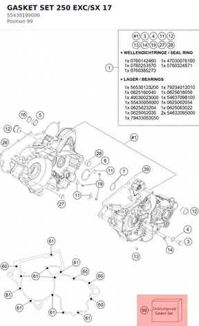 Diagram preview: GASKET SET 250 EXC/SX 17 (55430199000)