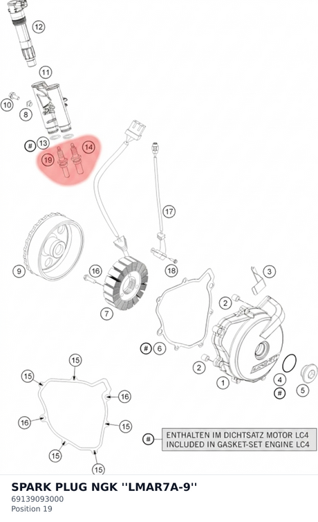 Diagram preview: SPARK PLUG NGK ''LMAR7A-9'' (69139093000)