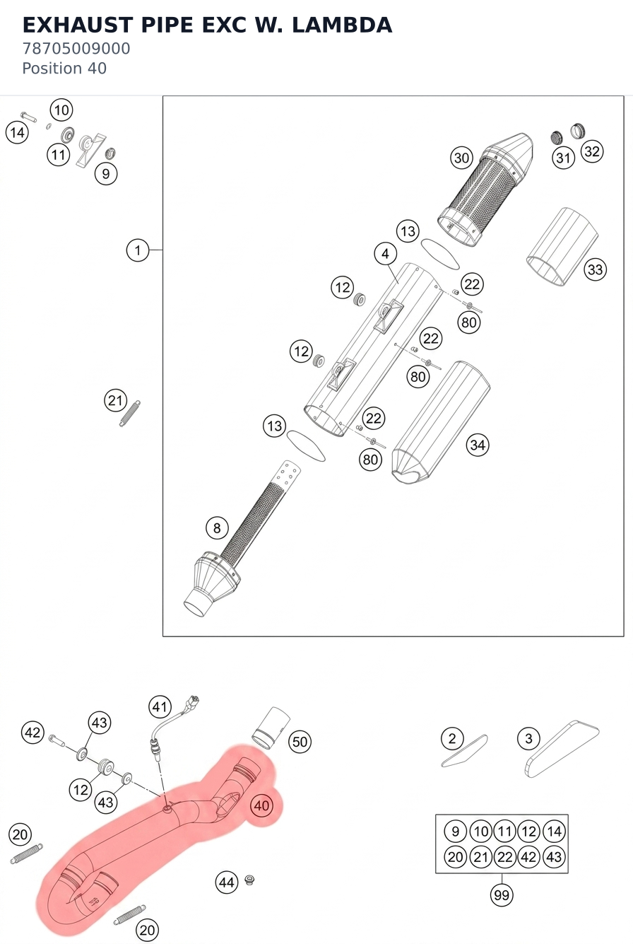 Diagram preview: EXHAUST PIPE EXC W. LAMBDA (78705009000)