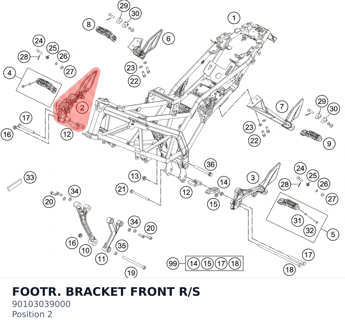 Diagram preview: FOOTR. BRACKET FRONT R/S (90103039000)