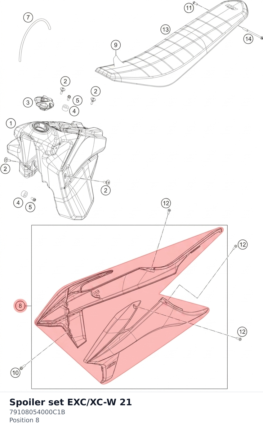 Diagram preview: Spoiler set EXC/XC-W 21 (79108054000C1B)