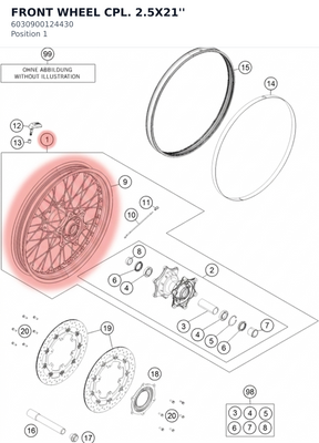 Diagram preview: FRONT WHEEL CPL. 2.5X21'' (6030900124430)