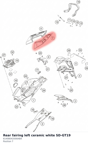 Diagram preview: Rear fairing left ceramic white SD-GT19 (61408042000ABA)