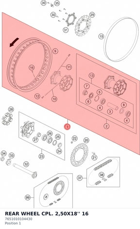 Diagram preview: REAR WHEEL CPL. 2,50X18'' 16 (7651010104430)