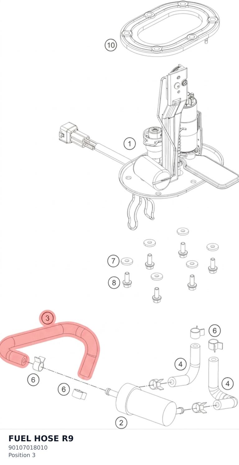 Diagram preview: FUEL HOSE  R9 (90107018010)