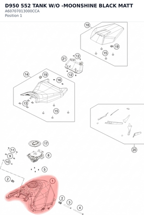 Diagram preview: D950 552 TANK W/O -MOONSHINE BLACK MATT (A60707013000CCA)