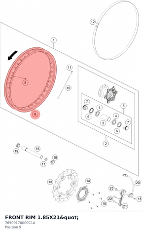 Diagram preview: FRONT RIM 1.85X21" (76509170000C1A)
