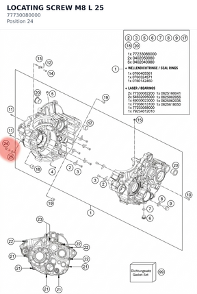 Diagram preview: LOCATING SCREW M8 L 25 (77730080000)