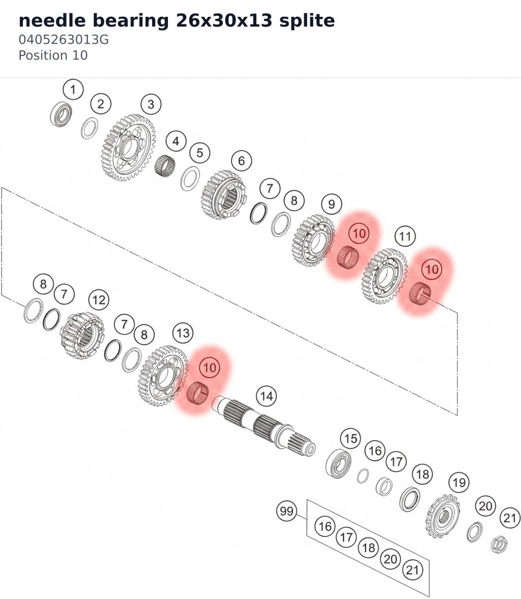 Diagram preview: needle bearing 26x30x13 splite (0405263013G)