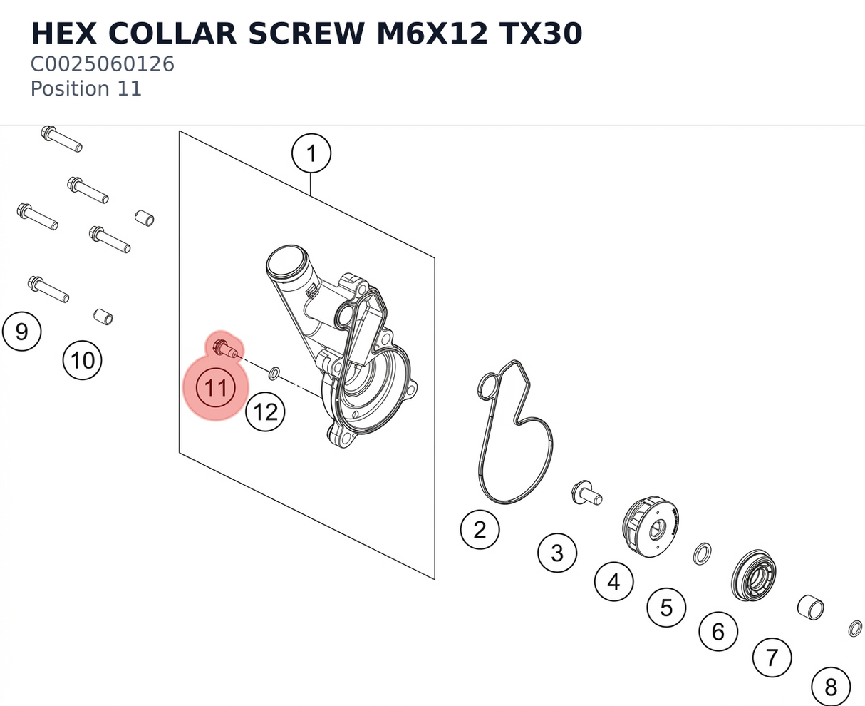 Diagram preview: HEX COLLAR SCREW M6X12 TX30 (C0025060126)