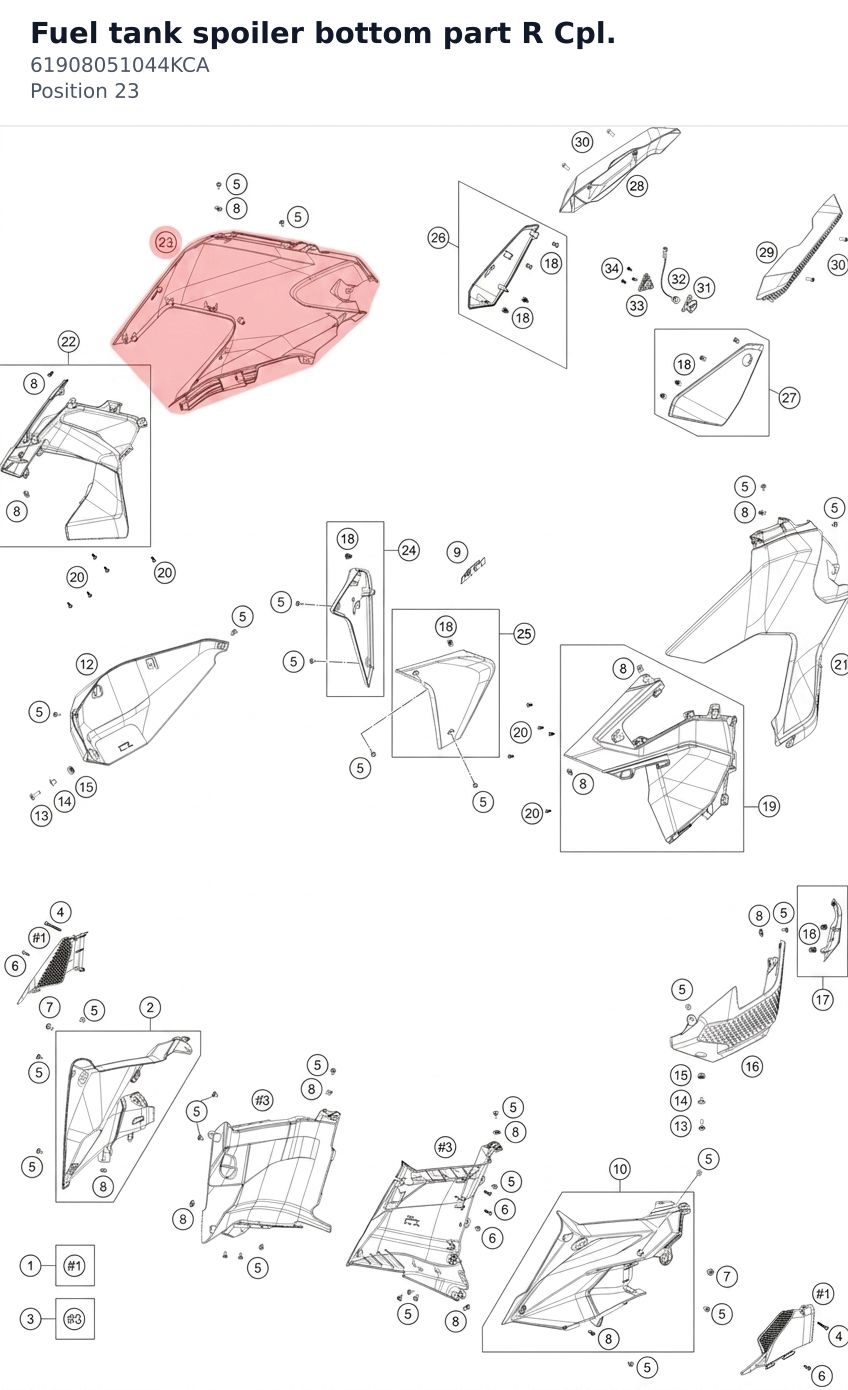 Diagram preview: Fuel tank spoiler bottom part R Cpl. (61908051044KCA)
