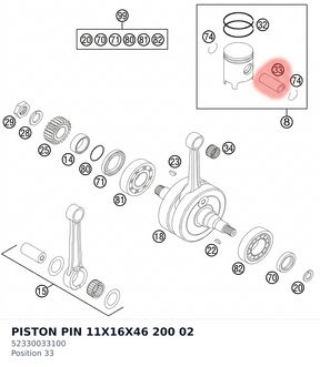 Diagram preview: PISTON PIN 11X16X46 200 02 (52330033100)
