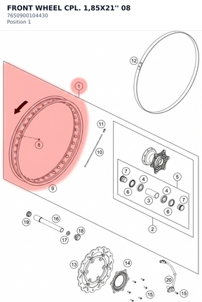 Diagram preview: FRONT WHEEL CPL. 1,85X21''  08 (7650900104430)