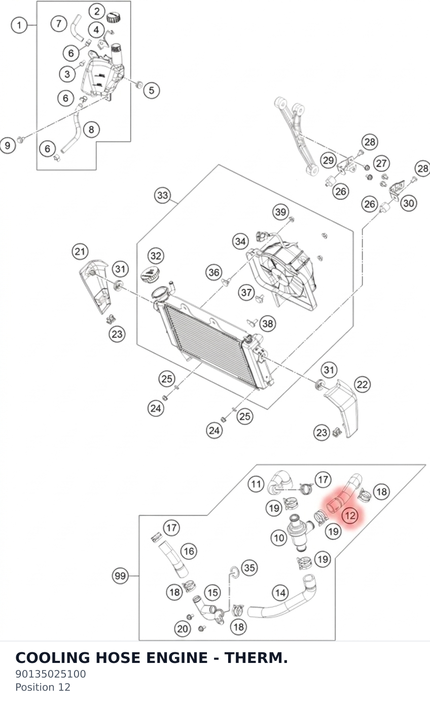 Diagram preview: COOLING HOSE ENGINE - THERM. (90135025100)