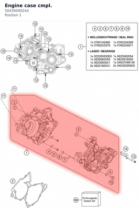 Diagram preview: Engine case cmpl. (50430000244)