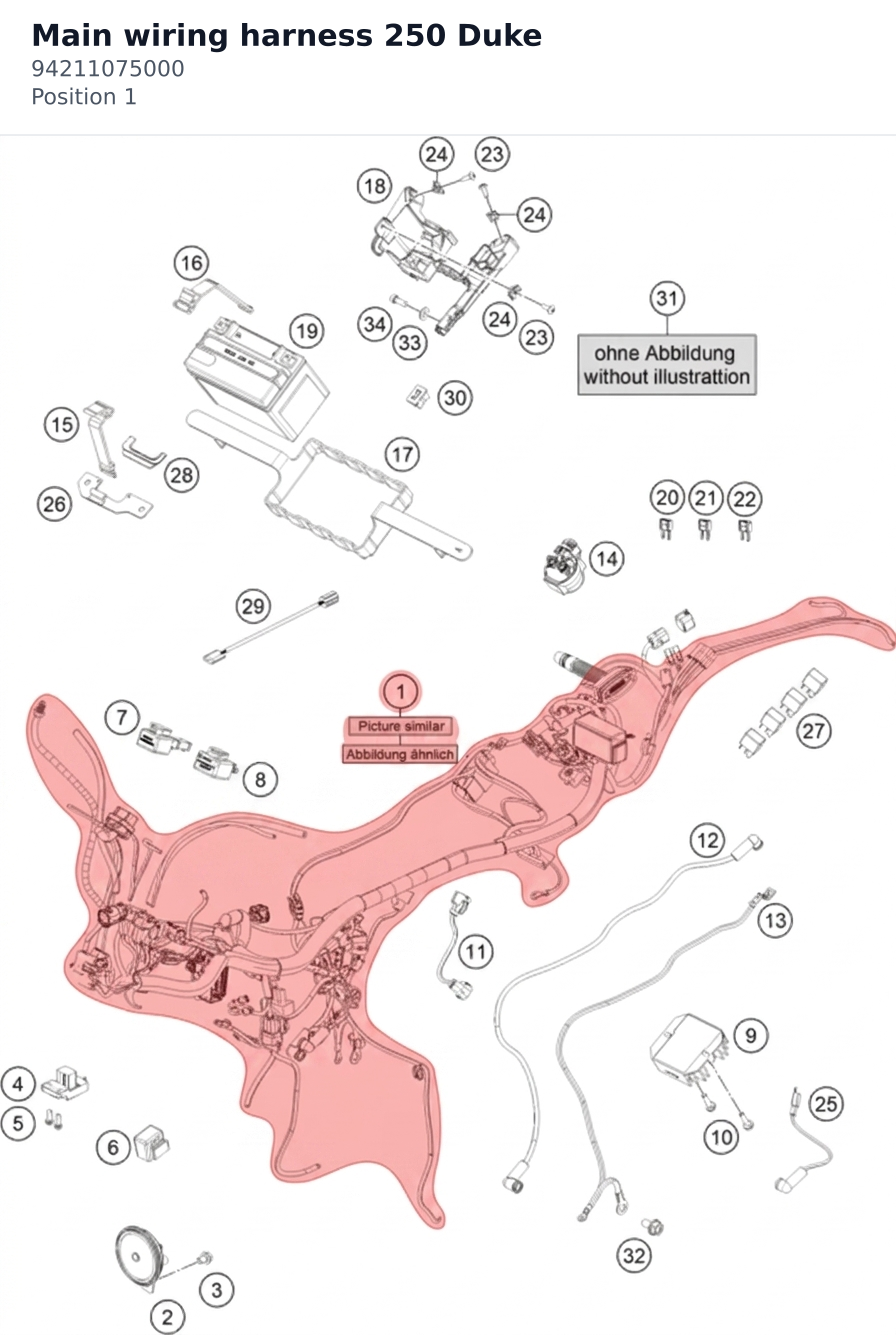 Diagram preview: Main wiring harness 250 Duke (94211075000)
