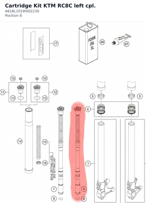 Diagram preview: Cartridge Kit KTM RC8C left cpl. (A618L101W002230)